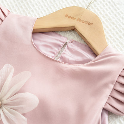 Girls' Elegant Three-dimensional Floral Dress