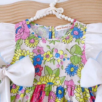 Girls' Floral Printing Bow-knot Princess Dress