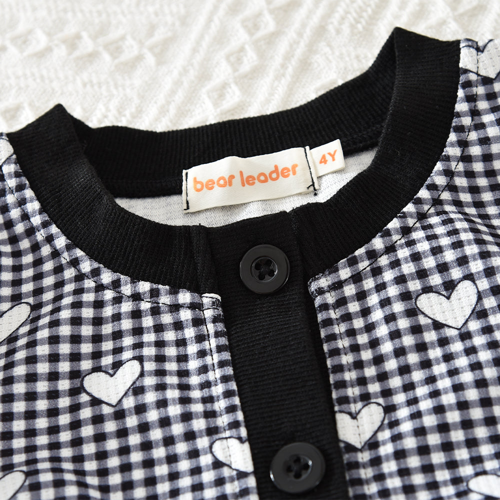 Girls' Cartoon Printing Cardigan Skirt 2pcs Plaid Set