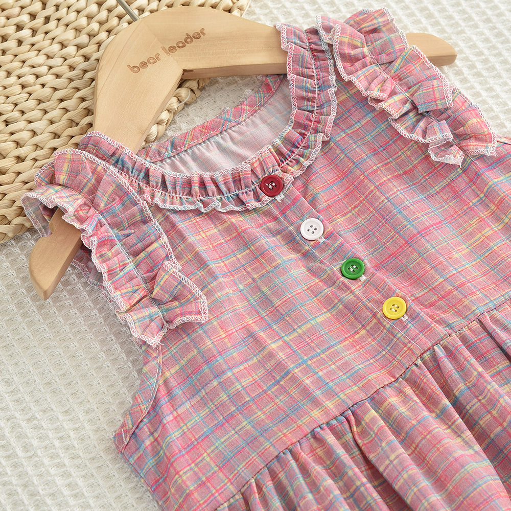 Girls' Plaid Outfit Sleeveless Ruffle Colorful Dress