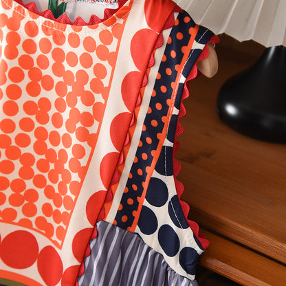 Girls' Geometry Print Color Blocking Sleeveless Dress