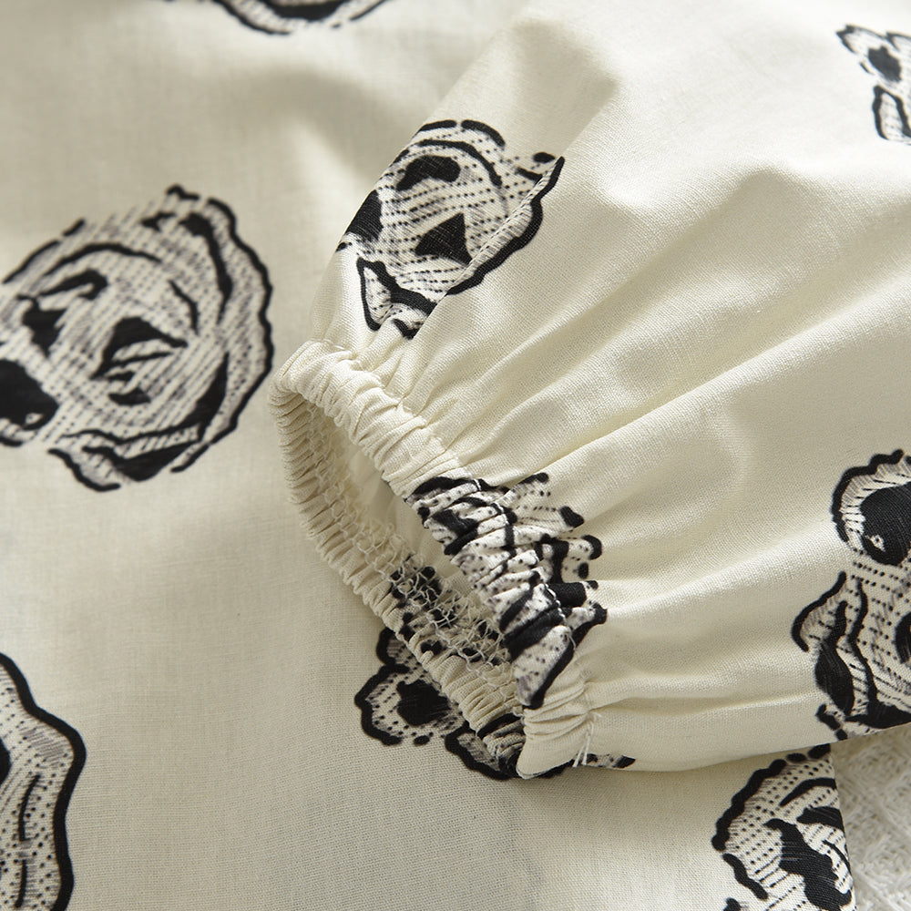 Ensemble chemise à nœud papillon et jupe patchwork pour fille