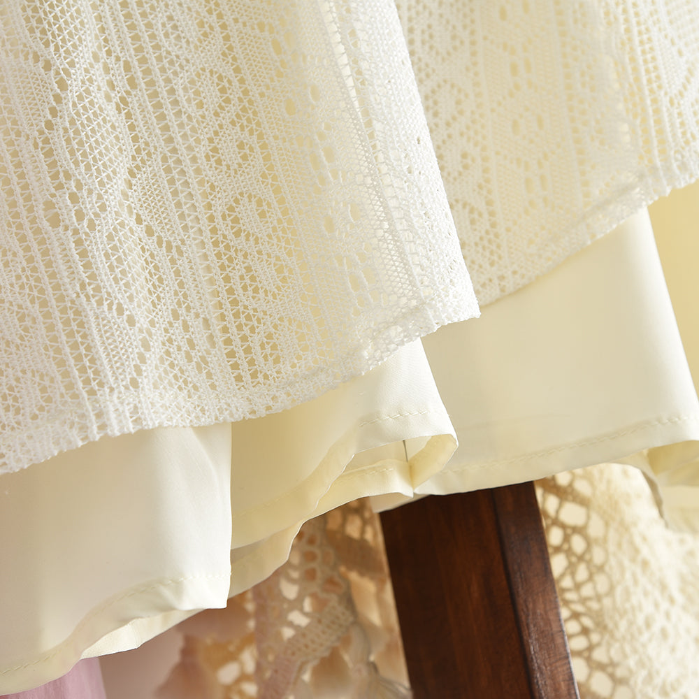 Lace Mesh Patchwork Top+Wide Leg Pants Ethnic Style Girls' Vacation Set