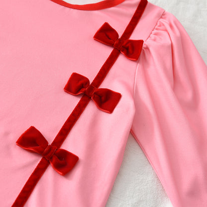 Girls' Velvet Bow-knot Skinny Cute Set