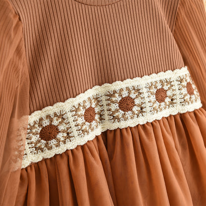 Girls' Ethnic Patchwork Mesh Princess Dress