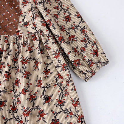 Girls' Floral Patchwork Vintage Dress