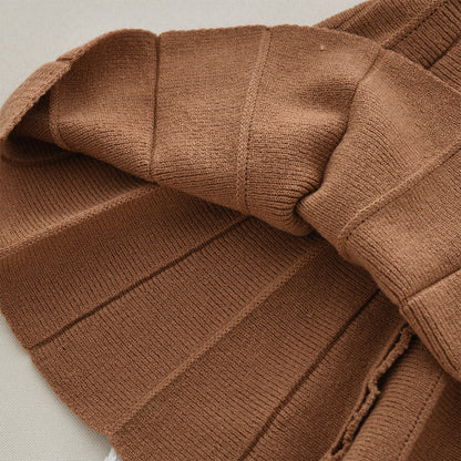 Girls' 3D Floral Cardigan+Pleated Skirt Knitted Sweater Set