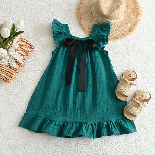 Girls' Silk Belt Vacation Cotton Dress