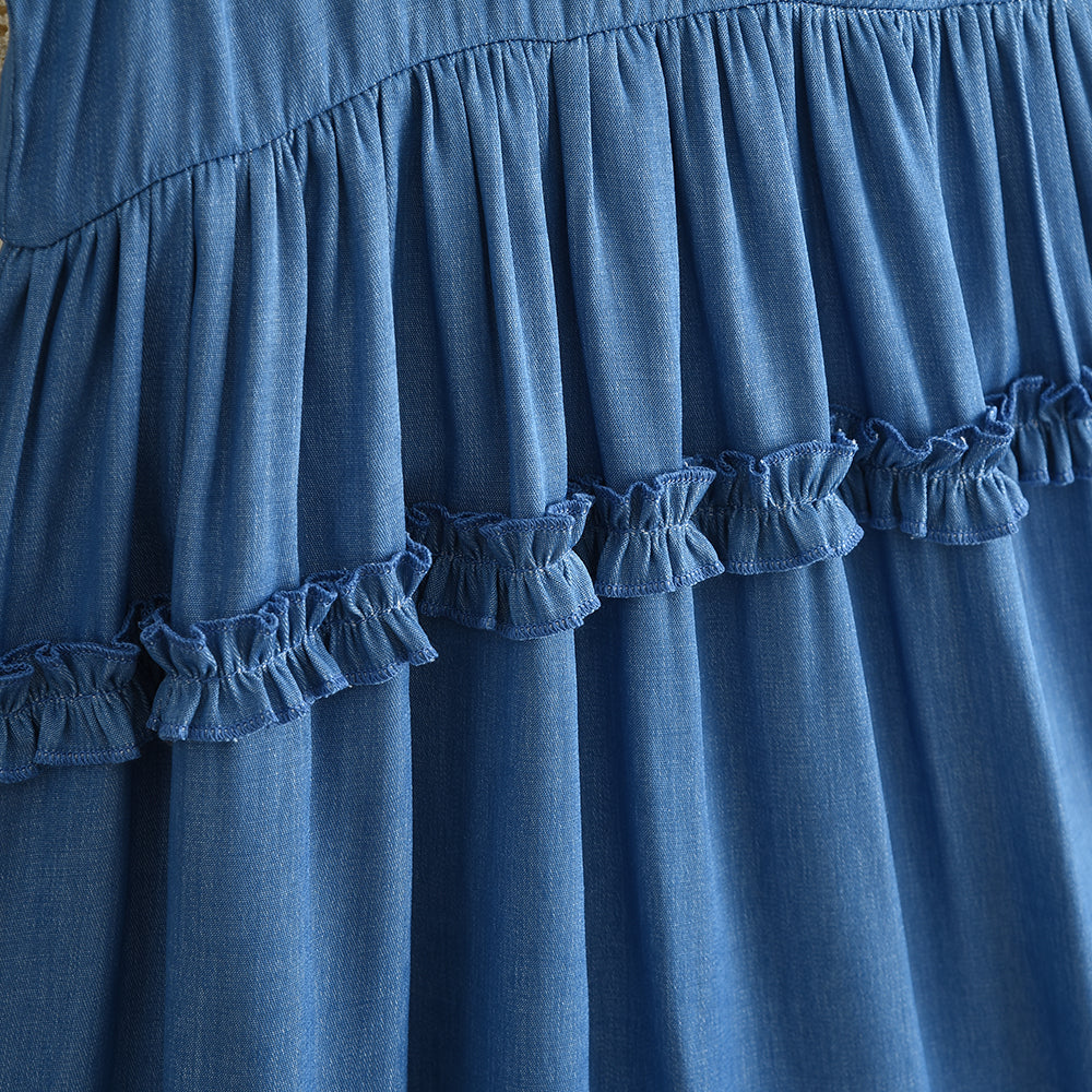 Ruffle Big Lapel A-line Sleeveless Girls' Fashion Dress