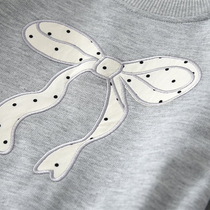 Girls' Cartoon Bow-knot Sweatshirt+Dots Skirt Set
