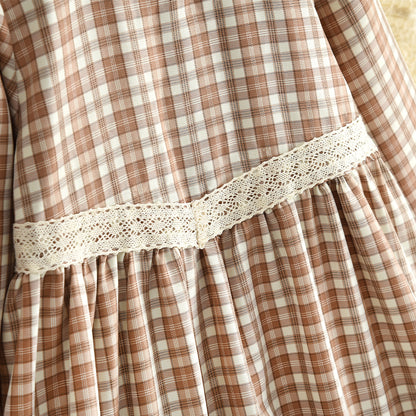 Girls' Lace Patchwork Plaid Vintage Dress