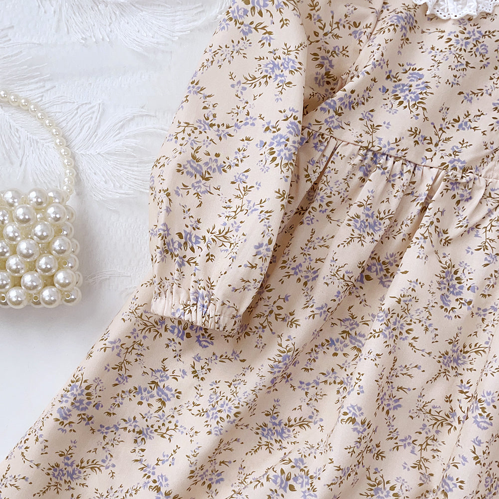 Girls' Lace Floral Printing Vintage Dress