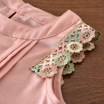 Ethnic Floral Lace Vest+Wide Leg Pants Girls Summer Set