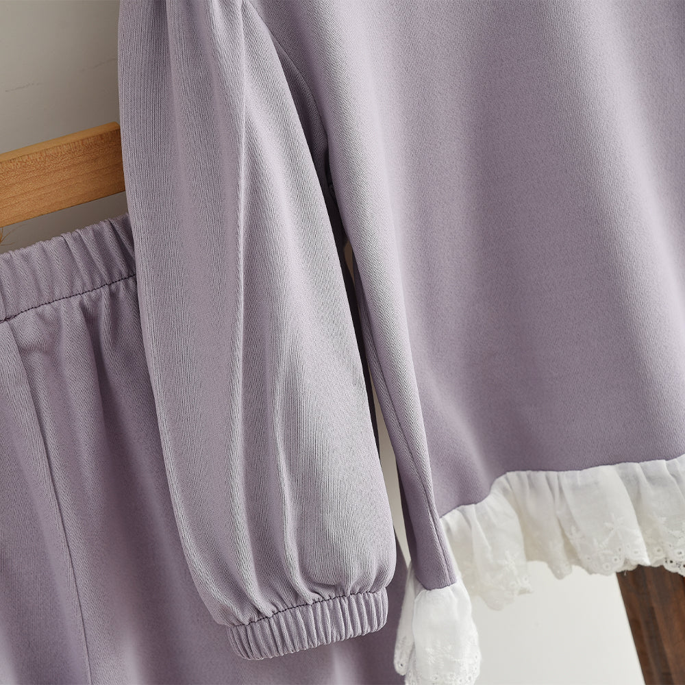 Girls' Ruffle Top+Wide Leg Trousers Lace Set