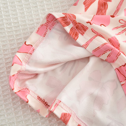 Girls' Bow-knot Printing T-shirt+Shorts Pajamas