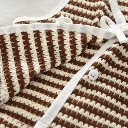 Fashion Stripes Knitted Girls' Set Bow Summer Girls' Vacation Outfit