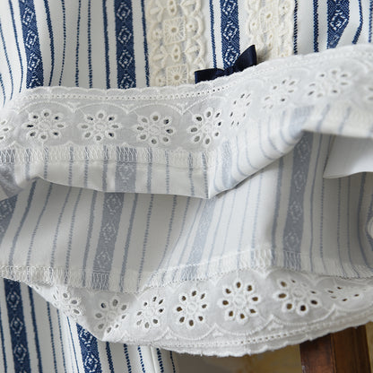 Bow Lace Stripes Shirt+Ruffle Pants Girls' Stylish Summer Set
