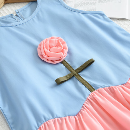 Girls' Contrast Colors Patchwork Floral Dress