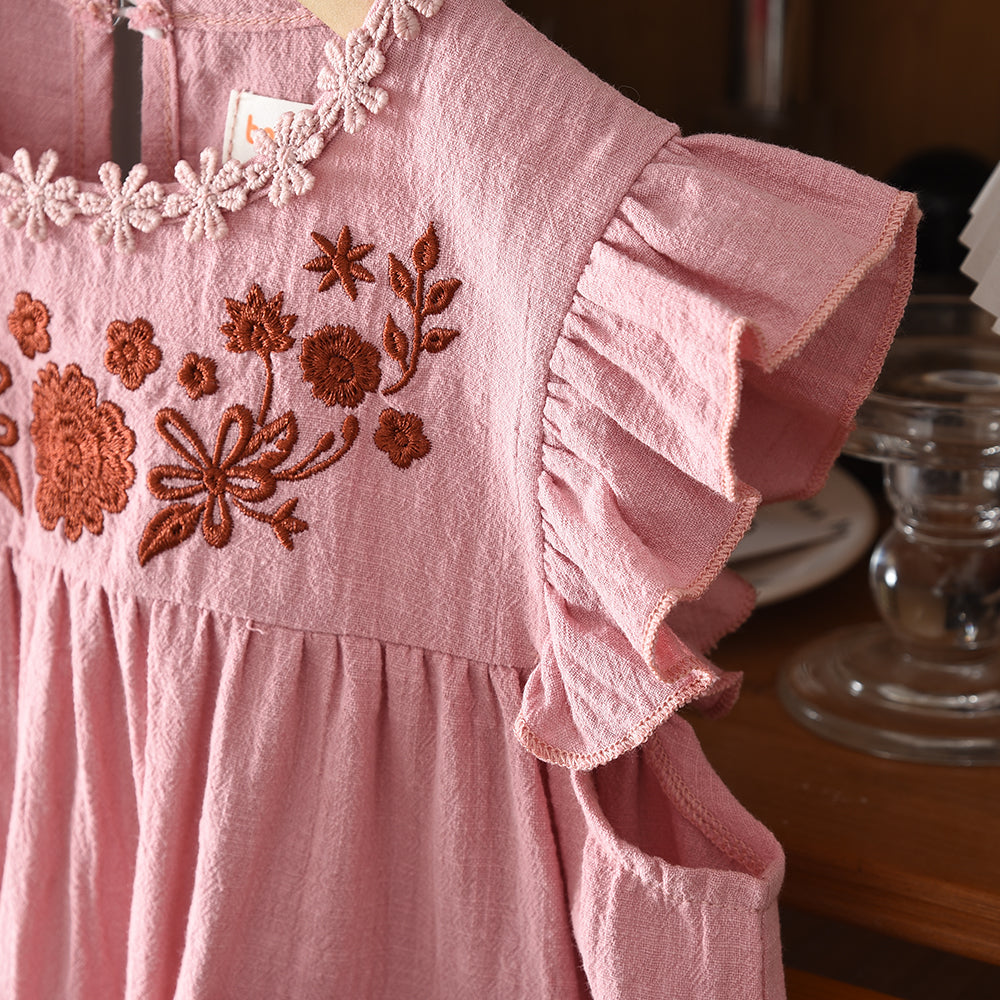 Floral Embroidery 3-8 Year Girls Garden Outfit 100% Cotton Girls' Dress