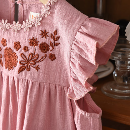 Floral Embroidery 3-8 Year Girls Garden Outfit 100% Cotton Girls' Dress