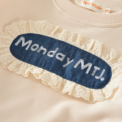 Girls' Letters Lace Casual Sweatshirt Set