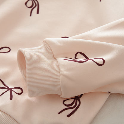 Girls' Bow Print Sweatshirt Stripes Sweatpants 2pcs Casual Set Girls Clothes