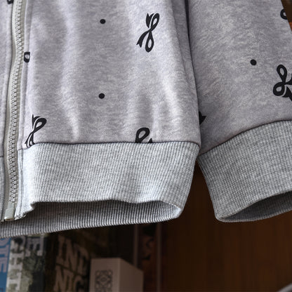 Girls' Bow-knot Printing Sweatshirt Hooded Set