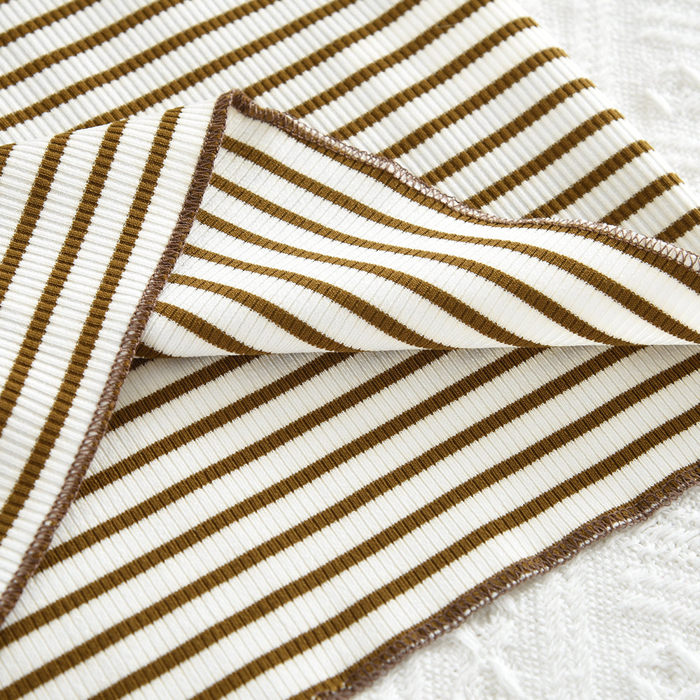 Girls' Lapel Stripes Long Sleeve Top+Flared Trousers Cute Set