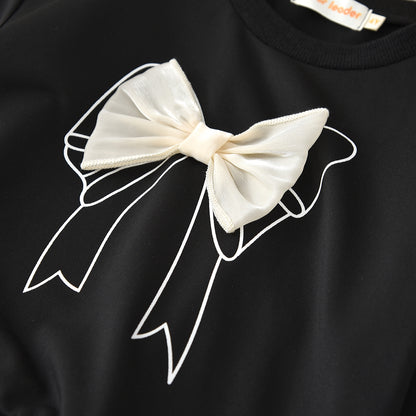 Girls' Bow-knot Sweatshirt+Shorts Cute Set