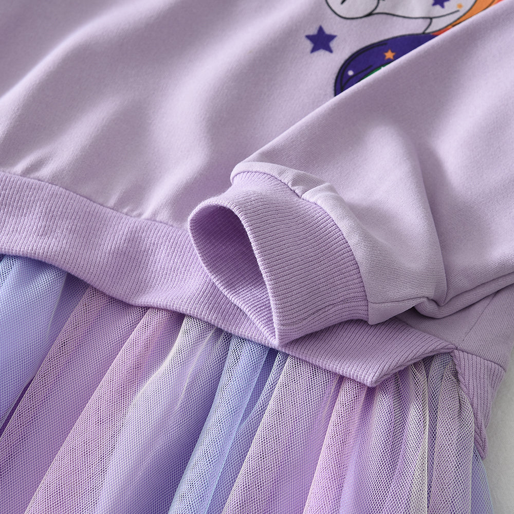 Girls' Cartoon Unicorn Patchwork Mesh Dress