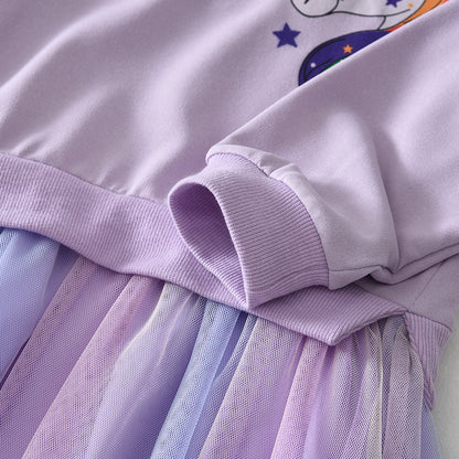 Girls' Cartoon Unicorn Patchwork Mesh Dress