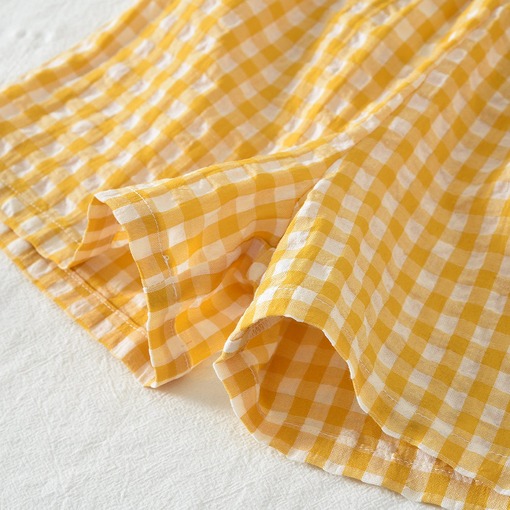 Lace Collar Plaid Sleeveless Shirt+Shorts Kid Girls' Cute Set