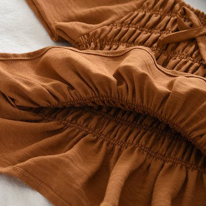 Bow Wrinkle Short Sleeve Shirt+Ruffle Shorts Girls' Cute Set