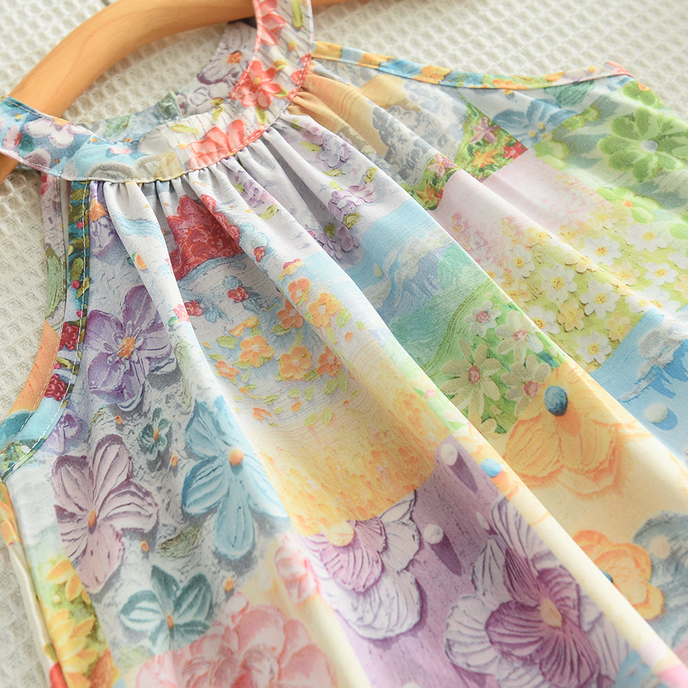 Girls' Oil Painting Printing Vacation Sun Dress