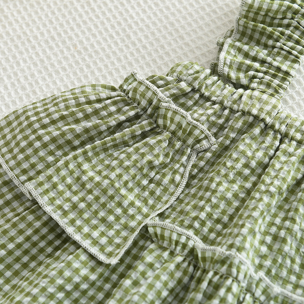 Girls' Ruffle Plaid Sun-top+Trousers Set