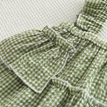 Girls' Ruffle Plaid Sun-top+Trousers Set