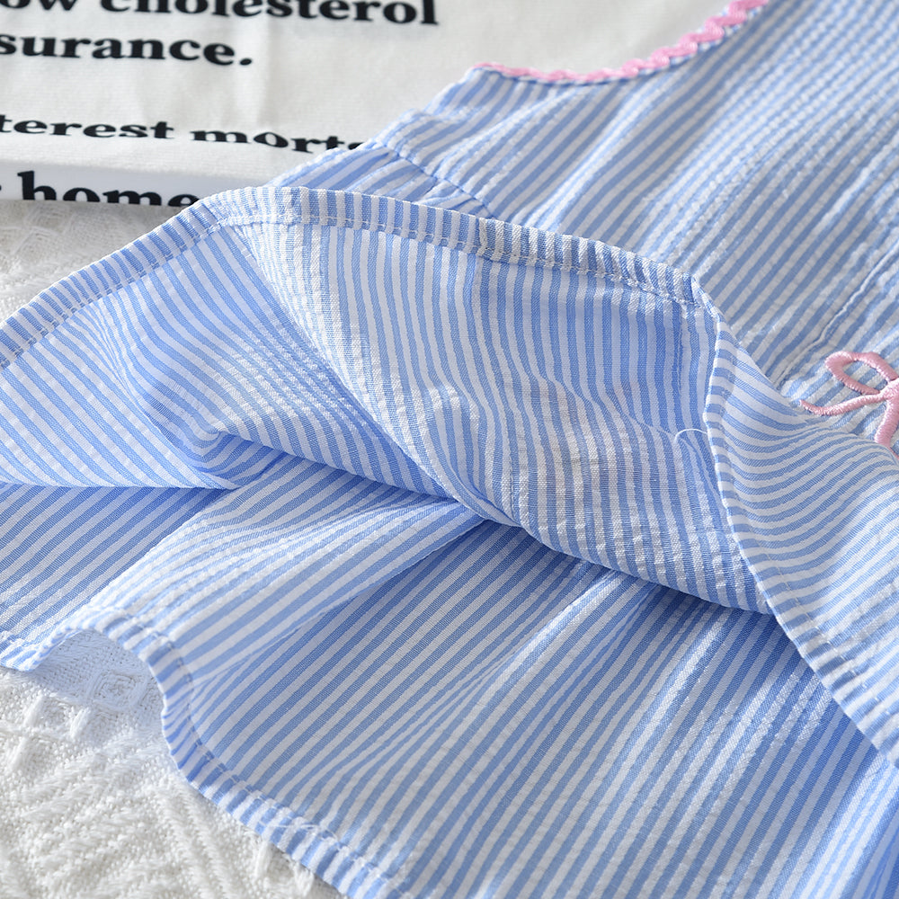 Cute Bow Embroidery Vest+Pants Stripes Girls' Summer Set