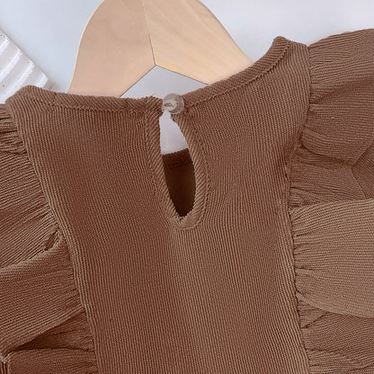 Girls' Ruffle Long Sleeve Casual Dress