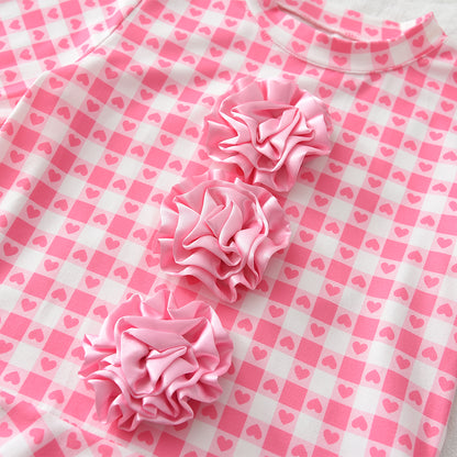 Girls' Cartoon Heart Plaid Rose Pajamas Set