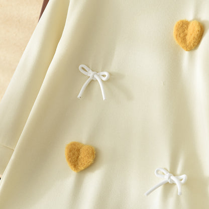 Girls' Cartoon Heart Patch Bow Lace Dress