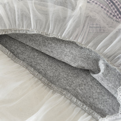 Cartoon Bow Prints Lace Vest+Plaid Pants 2pcs Girls' Set