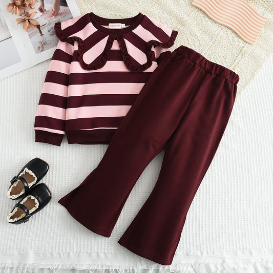 Girls' Stripes Top+Flared Pant Casual Set