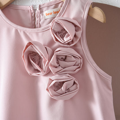 Girls' Floral Outfit 3D Rose Summer Dress