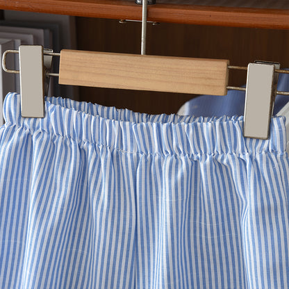 Ruffle Long Sleeve Stripes Shirt+Trousers 2pcs Fashion Girls' Clothes