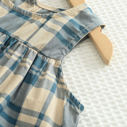 Girls' Plaid Sleeveless Top+Pant 2PCS Set