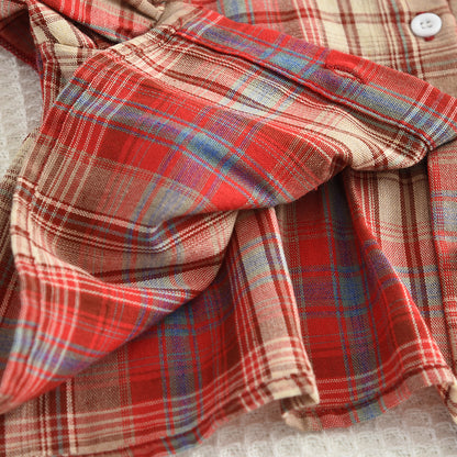 Girls' Contrast Colors Plaid Shirt+Loose Pant Set
