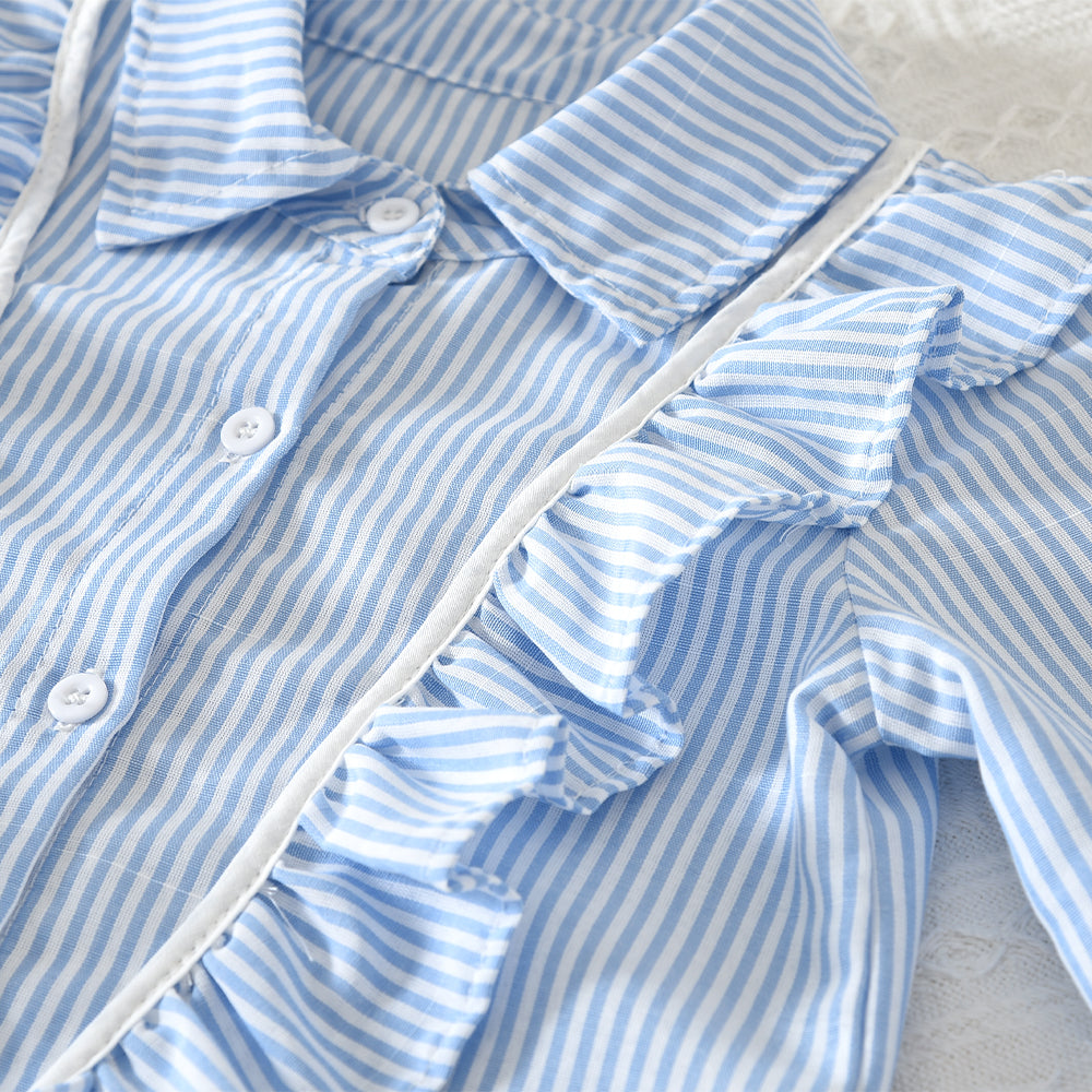 Girls' Vertical Stripes Ruffle Classic Set