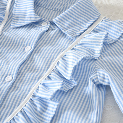 Girls' Vertical Stripes Ruffle Classic Set