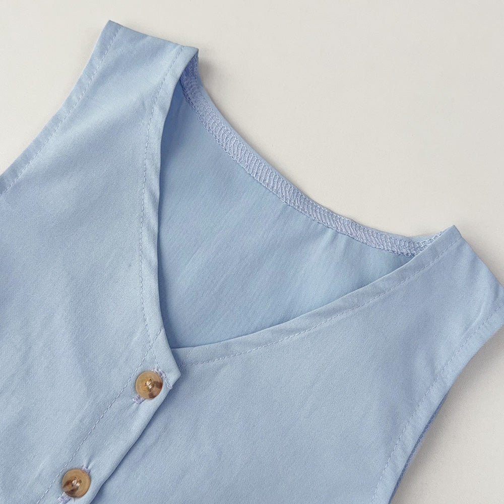 Girls' V-neck Top+Shorts Vintage Set