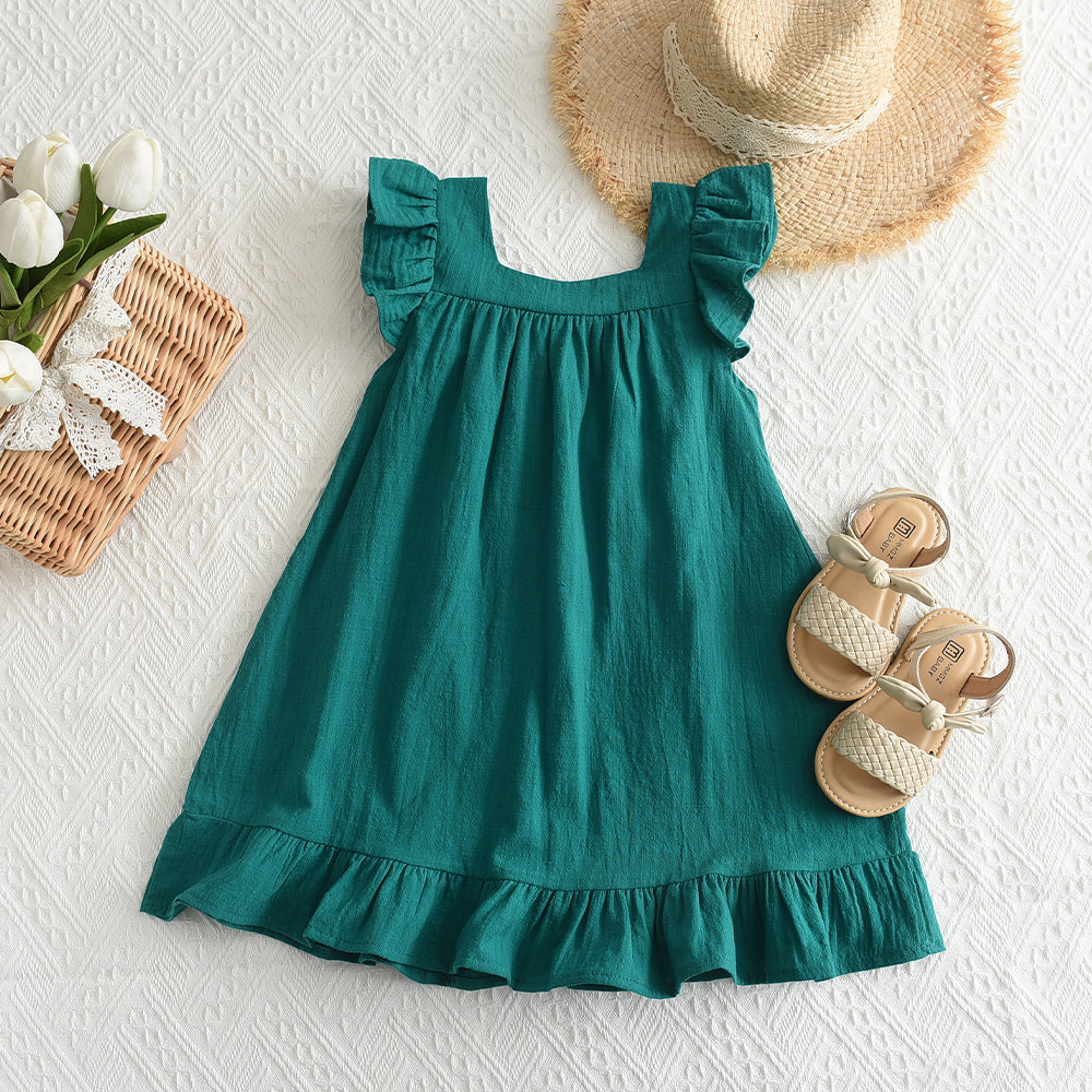 Girls' Silk Belt Vacation Cotton Dress